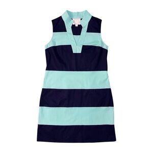 Sail to Sable Dress Women’s Size Medium Green Navy Striped Shift Sleeveless